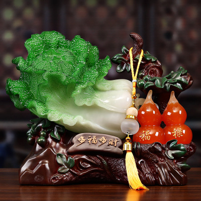 添福运 树脂摆件工艺品家居客酒柜装饰品玄关客厅酒柜小装饰品摆件办公室装饰店铺装饰开业礼品乔迁礼品收银台装饰品玉白菜摆件