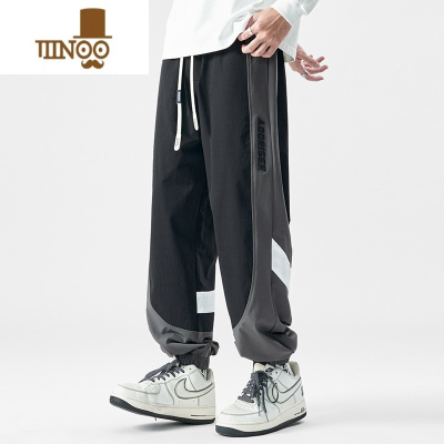 YANXU运动裤男士新款男生卫裤宽松ins潮流拼接撞色休闲束脚裤子