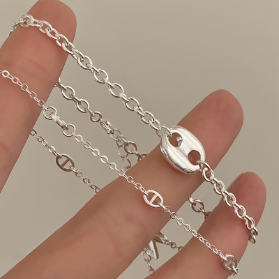 纯银猪鼻子手链轻奢小众精致时尚叠戴气质手饰韩系ins风银饰送女朋友老婆情人节七夕生日礼物