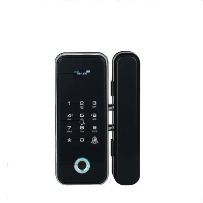 办公室玻璃门指纹锁免开孔密码锁单双门有无框智能全自动电子门锁 考勤指纹一体机 银色 单门无框