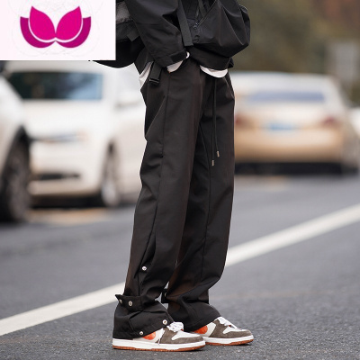 七斓冲锋裤男美式高街户外机能风宽松直筒裤子排扣拖地休闲长裤