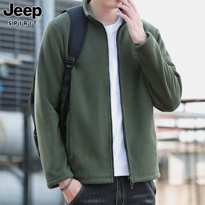 JEEP SPIRIT秋季新款时尚男士刺绣开衫卫衣潮流休闲立领加绒上