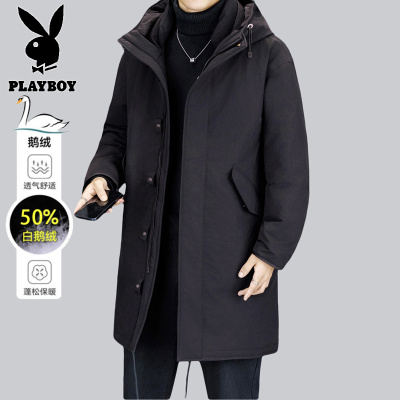 花花公子新款高品质鹅绒羽绒服(带有质检报告)中长款户外连帽男装外套