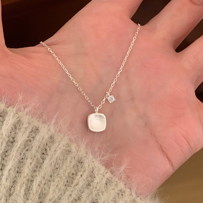 纯银拉丝方糖项链女款2025新款轻奢小众高级感锁骨链日常精致送女朋友老婆情人节七夕生日礼物
