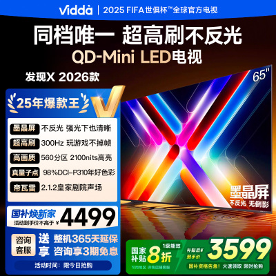 Vidda发现X 海信电视 65英寸 300Hz超高刷 墨晶屏 QD-Mini LED 65VX5Q