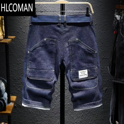 HLCOMAN夏季薄款工装口袋牛仔短裤男潮牌宽松直筒弹力五分休闲马裤中裤子
