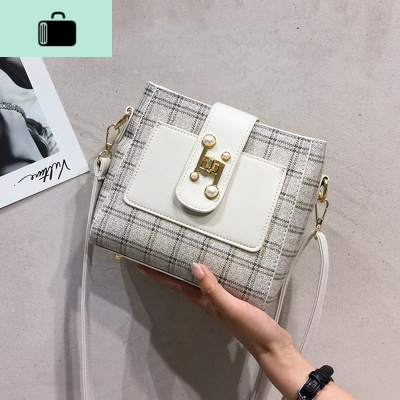 格纹水桶包小包包女2020夏季新款潮韩版百搭洋气包链条时尚斜挎包NEW LAKE女斜挎包