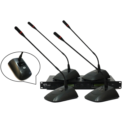 启诺QN-CG014视频会议一拖四联动会议话筒鹅颈领夹式性价比高一套音像联动系统