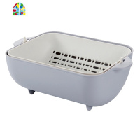 厨房洗菜盆双层家用旋转水果盘塑料北欧客厅创意长方形果篮 FENGHOU 北欧粉洗菜篮洗菜篮