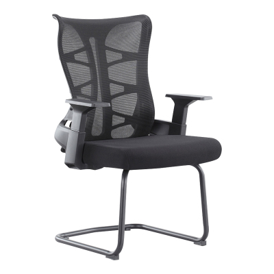 翌嘉 YJ-20084 办公椅人体工学椅会议椅 黑色中背款弓形椅
