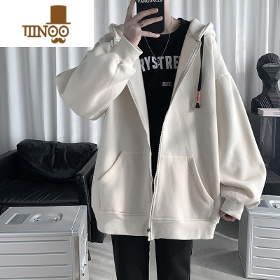 YANXU基础款纯色拉链开衫卫衣男秋装加肥加大码潮胖人宽松连帽运动外套