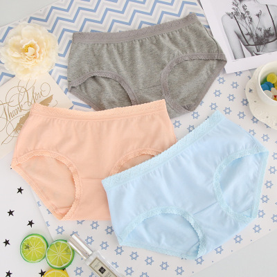 中腰女士内裤棉质无痕蕾丝包臀棉质面料少女三角裤头