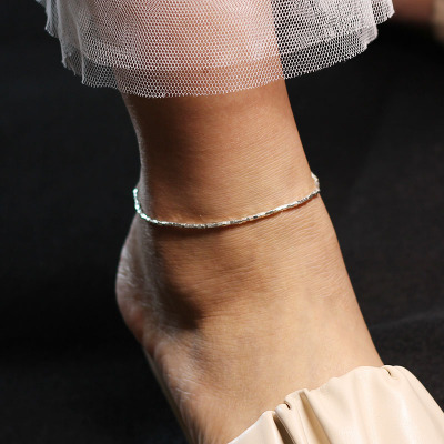 碎银几两脚链纯银轻奢高级感碎银子送闺蜜简约古风方管女脚踝链送女朋友老婆情人节七夕生日礼物