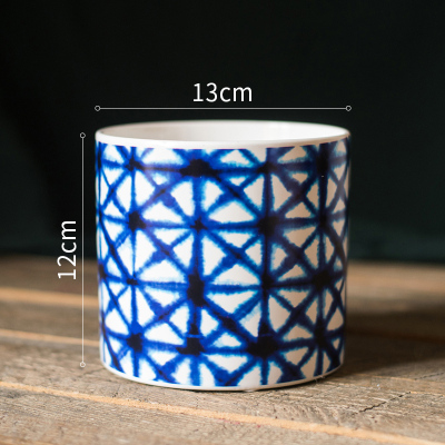 美帮汇蓝印花陶瓷花器 花盆花瓶 扎染蜡染装饰摆件笔筒杂物收纳 扎染瓷瓶—米字纹 大