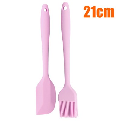 烘焙工具家用厨房可高温一体式硅胶刮刀刷子奶油抹刀牛轧糖搅拌棒 敬平 粉色中号刮刀+刷子