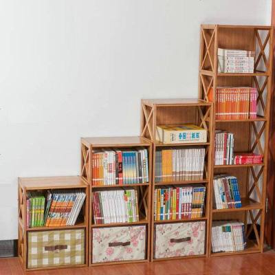 简约现代客厅家具人造板竹质楠竹书架仿古圆孔交叉组合书柜置物架简易书柜玩具收纳置物架储物柜书架收纳储物柜