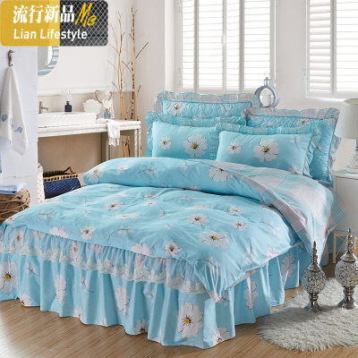 棉床裙款床罩四件套裙式床单蕾丝花边1.5米1.8m棉被套 三维工匠