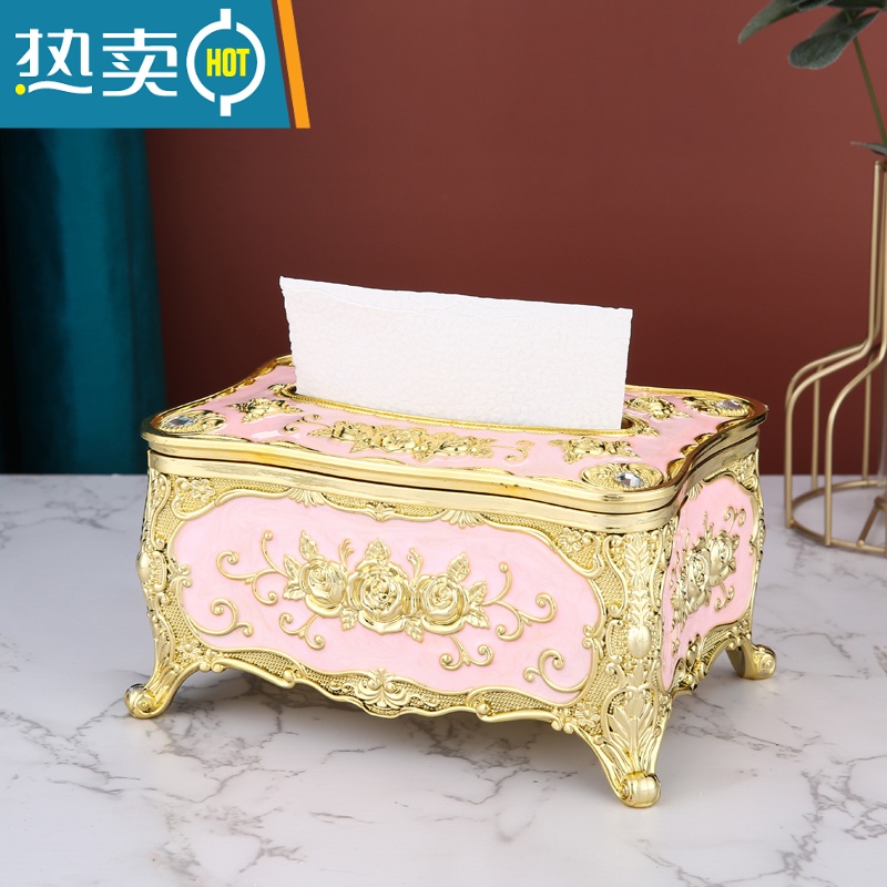 敬平欧式纸巾盒家用客厅茶几抽纸盒创意轻奢KTV纸抽盒餐厅美式ins摆件 金粉(时尚款)