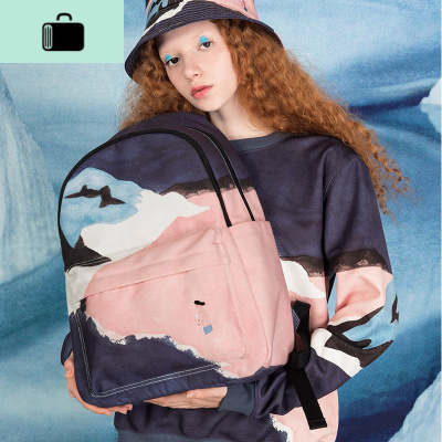 大容量双肩包女帆布印花休闲背包高中学生书包电脑包NEW LAKE