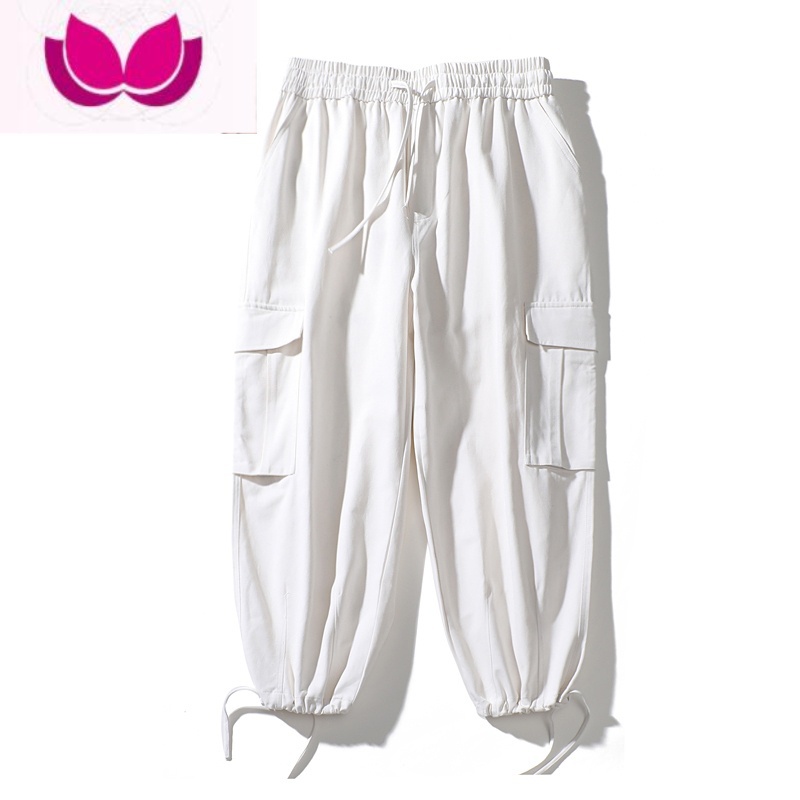 七斓纯色多口袋国潮束脚cargo工装裤男士潮牌chic休闲坠感阔腿裤