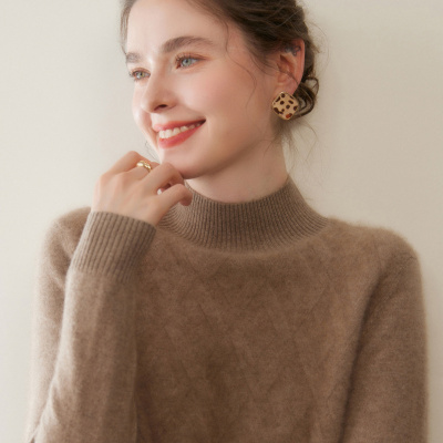 秋冬新款山羊绒衫女士针织打底衫半高领上衣内搭宽松显瘦毛衣休闲