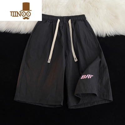 YANXU美式直筒松紧抽绳速干沙滩短裤男士夏季薄款五分篮球运动宽松裤子