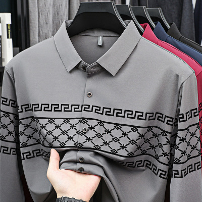新款春秋季男士长袖POLO衫简约风格3D数码印花男式polo衫