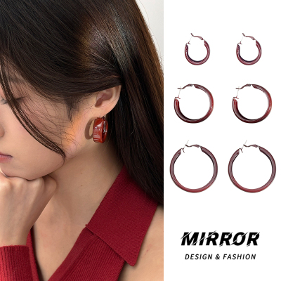 925纯银安可拉红耳圈春夏银针耳钉女耳环耳饰潮流小众创意送女朋友老婆情人节七夕生日礼物