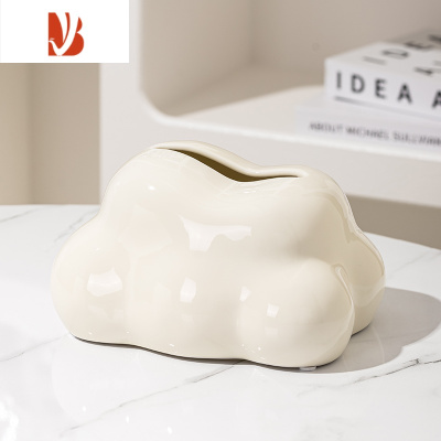 三维工匠云朵纸巾盒客厅茶几银色餐巾纸抽纸盒轻奢陶瓷棉花糖摆件现代 云朵纸巾盒-奶油白