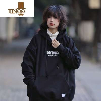 YANXU阿于呆 春季美式字母刺绣连帽卫衣宽松复古百搭 男女简约新款上衣