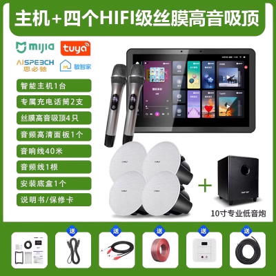 先科(SAST)智能AI家庭吸顶音响客厅无线智能K歌主机+4个6.5英寸HiFi丝膜高音同轴吸顶音响+10吋专业低音炮