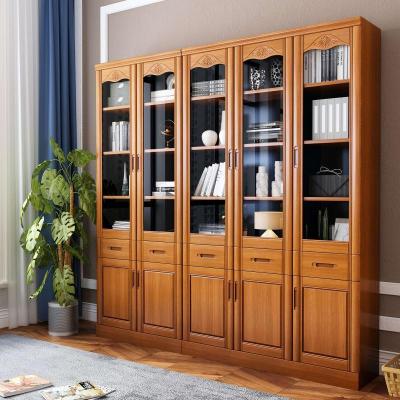 森美人实木橡木书柜带玻璃现代简约中式书架家用储物书橱办公室文件柜