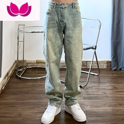 七斓新款直筒宽松美式复古牛仔长裤子阔腿男生休闲潮牌高街水洗