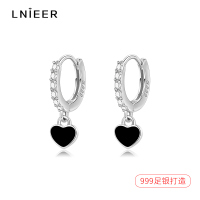 999足银黑色爱心耳环女耳圈气质百搭养耳洞高级感耳扣圆圈款耳饰送女朋友老婆情人节七夕生日礼物