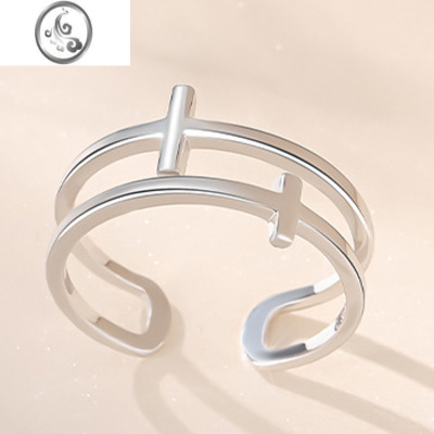 JiMi港风个性S925银银戒指女时尚简约潮流开口指环小众设计个性