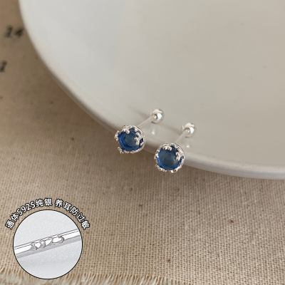 蓝色海洋纯银耳钉女小众设计感清冷显白耳环2025新款高级感送女朋友老婆情人节七夕生日礼物
