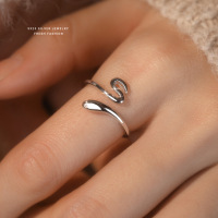 本命年灵蛇戒指女s925纯银小众设计感时尚百搭小蛇指环开口食指戒送女朋友老婆情人节七夕生日礼物