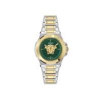 范思哲Versace手表女石英绿色表盘圆形表盘双色表带商务休闲