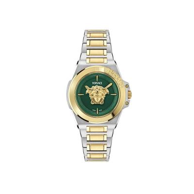 范思哲Versace手表女石英绿色表盘圆形表盘双色表带商务休闲