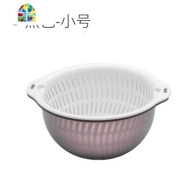 双层镂空洗菜盆洗水果塑料家用水果篮厨房圆形加大号洗菜篮 FENGHOU 小号黑色(两件套盆+筛)