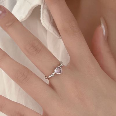 粉钻爱心戒指女S925纯银可爱甜酷ins指环时尚小众设计开口手饰品送女朋友老婆情人节七夕生日礼物