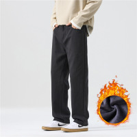 男装秋冬加绒星空纹阔腿休闲裤男士百搭直筒裤舒适垂感爸爸长裤子