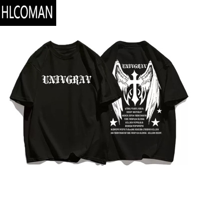 HLCOMAN美式十字架天使翅膀印花透气短袖T恤 男女同款