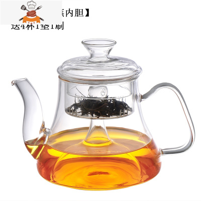 加厚大容量玻璃煮茶器蒸茶壶蒸汽套装烧水养生壶电陶炉泡茶壶家用 A款壶1.0L(单蒸内胆)送4杯1垫1刷 敬平茶具