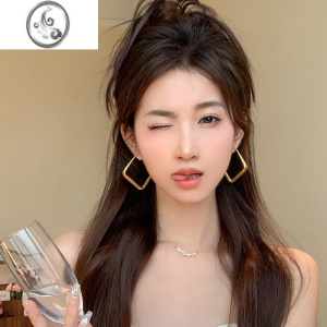 JiMi耳环2023年新款潮轻奢高级感欧美夸张大气菱形耳饰网红女大耳圈