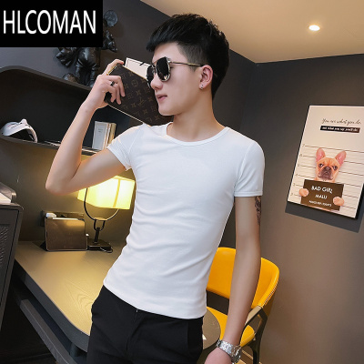 HLCOMAN夏季短袖T恤男修身潮流2024新款痞帅潮牌体恤半袖紧身上衣服