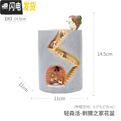 三维工匠zakka创意卡通动物刺猬水培多肉植物花盆装饰个性微景观盆栽花器 轻森活-刺猬之家花盆 小花盆容器