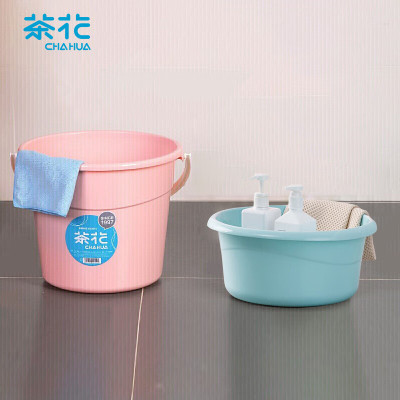 茶花(CHAHUA)洗脸盆30cm+水桶31m塑料盆子泡脚桶洗脚盆
