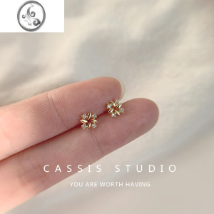 JiMi925银银几何菱形方形耳钉女简约迷你小巧精致耳骨钉睡觉免摘耳饰w 方形麦粒耳钉1对