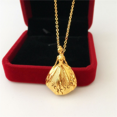 2020新款仿沙金女士项链 镀K金公主女孩吊坠细项链仿黄金殴币饰品送女朋友老婆情人节七夕生日礼物